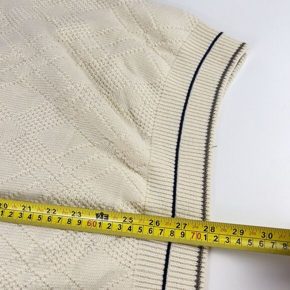 Vtg USA Made Sweater Vest Men’s XL Cream Blue Khaki Golf Bag Logo Cyprus Links - Picture 10 of 12